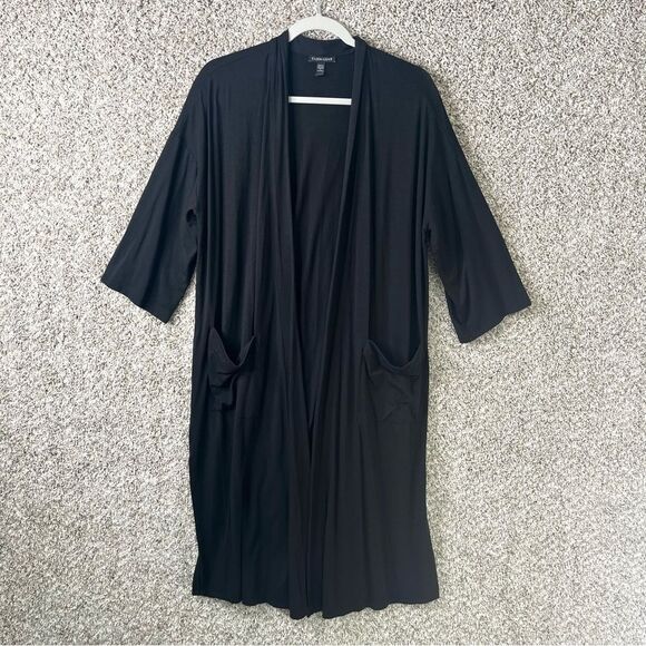 Eileen Fisher Cardigan Women’s Small Black Open Front 3/4 Sleeve Jersey Stretch - Picture 1 of 6